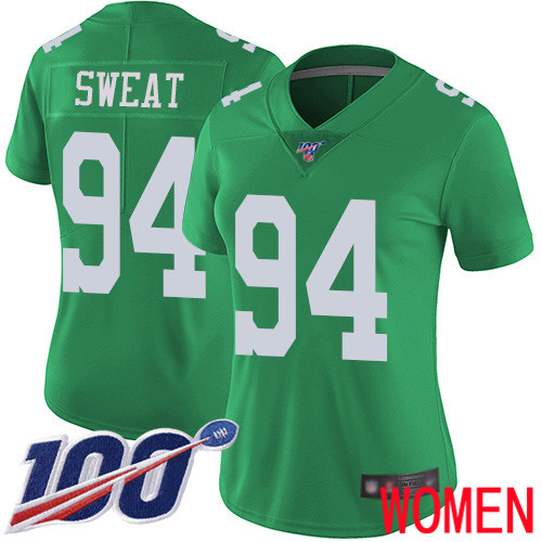 Women Philadelphia Eagles #94 Josh Sweat Limited Green Rush Vapor Untouchable NFL Jersey 100th Season